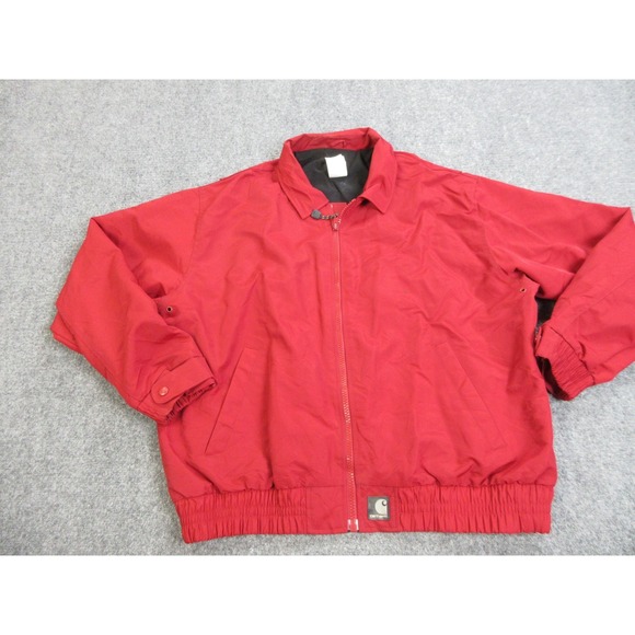 VINTAGE Carhartt Jacket Mens XL Red Nylon‎ Bomber Full Zip Workwear J73